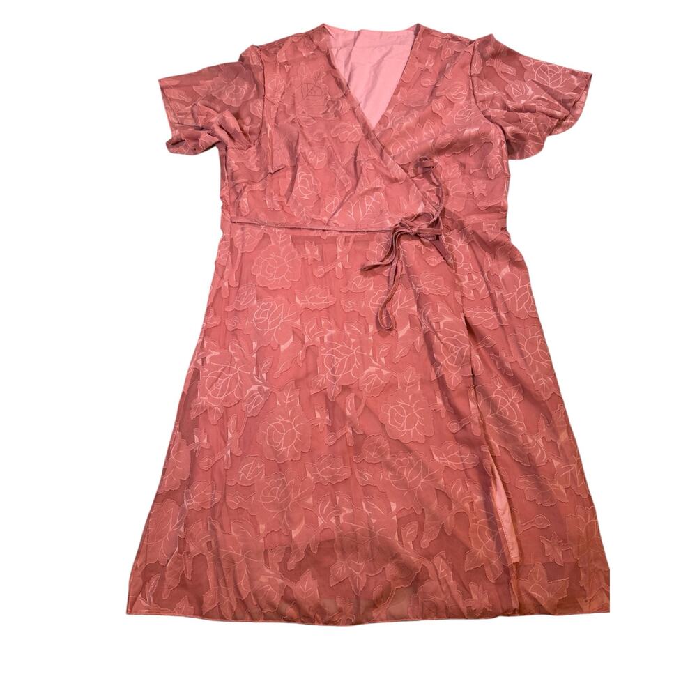 NWT Cupshe Wrap Dress Size XL Dusty Rose Floral Textured A-Line